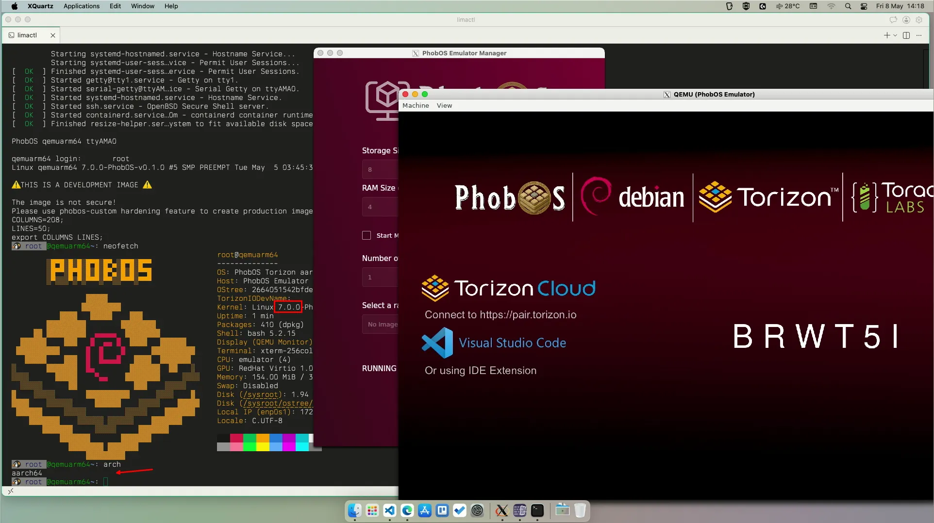 PhobOS Emulator Manager running on Apple Silicon caption-show